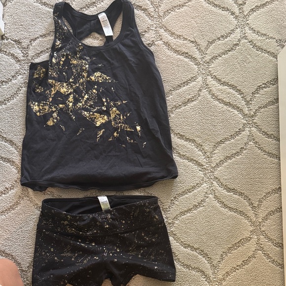 lululemon athletica Other - Girls IVIVVA by Lululemon Black Tank Top and shorts size 10 with Gold Pattern